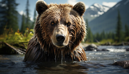 Obraz premium Majestic dog in the wilderness, looking at camera, autumn beauty generated by AI