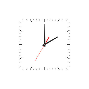 Clock vector. Classic black and white square wall clock vector. Clock face vector illustration
