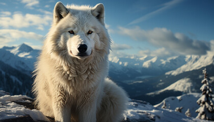 Obraz premium A majestic Samoyed dog explores the snowy arctic wilderness generated by AI