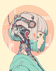 Naklejka premium Pretty anime cyborg girl