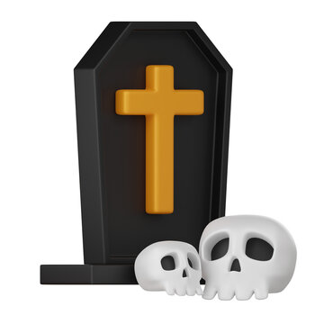 The tombstone cute Halloween-themed icon on a white background is used for Halloween decoration, 3D illustration.