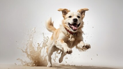 happy dog white background - dog jumping