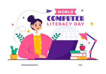 World Computer Literacy Day Vector Illustration on December 2 with Book and Media Equipment in Education Holiday Cartoon Hand Drawn Templates