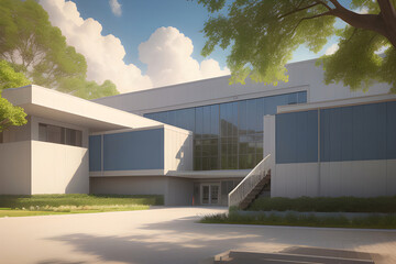 big modern school building background with blue sky and cloud ai generated