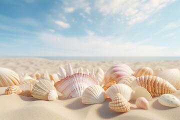 seashells on the beach, Generative AI - obrazy, fototapety, plakaty