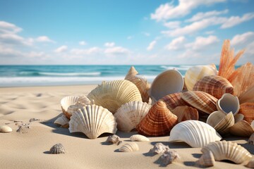 Fototapeta na wymiar shells on the beach, Generative AI