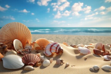 Fototapeta na wymiar seashells on the beach, Generative AI