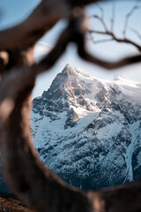 vertical photo of Mount Paine Grande, Punta Bariloche, in Torres del Paine, Patagonia, Chile