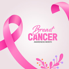 Breast cancer awareness campaign banner background with pink ribbon. Vector illustration.