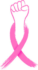 Fist with a pink ribbon brush style. Symbol of victory over breast cancer. Vector illustration.