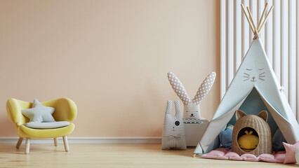Mockup wall in the children's room on wall cream color background - obrazy, fototapety, plakaty