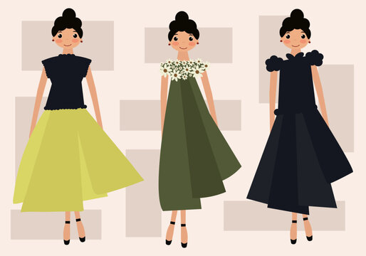 vector illustration of women in different dress models

