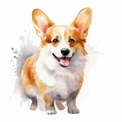 Cute corgi. Watercolor illustration of a red dog. Clip art on white background