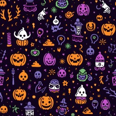 simple seamless doodle halloween themed pattern. AI Generative.