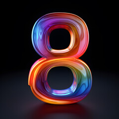 3d glossy abstract colourful holographic number 8 isolated on black background, 3d render