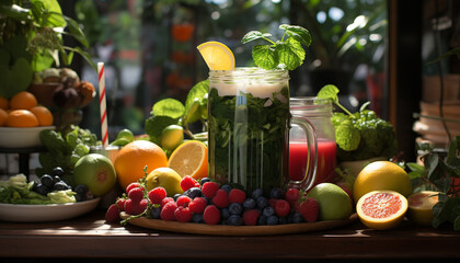 Freshness of summer  citrus fruit, mint leaf, organic, healthy eating generated by AI