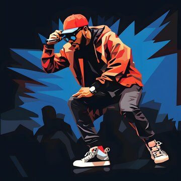 Clipart of a rapper freestyling in a cypher Generative AI