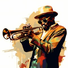 Clipart of a trumpet player performing jazz Generative AI - obrazy, fototapety, plakaty