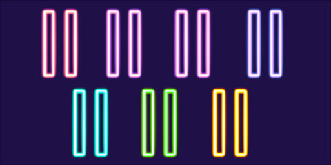 set play, stop and pause glowing desktop icon, neon sticker, neon figure, glowing figure, neon geometrical figures 