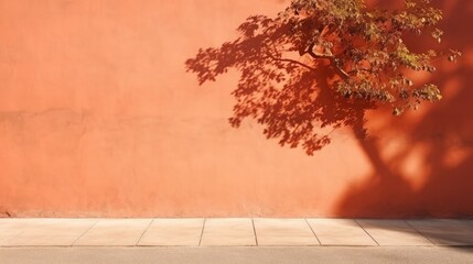 Naklejka na ściany i meble Tree Shadow on Terracotta House Wall: Outdoor Mockup Stage 