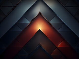 Abstract polygonal technology background with arrows and colourful lights.