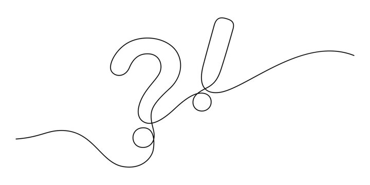 continuous line drawing of question mark and exclamation symbol minimalism style thin line