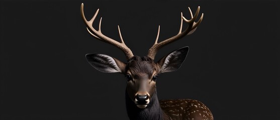  A deer on plain black background from Generative AI - obrazy, fototapety, plakaty