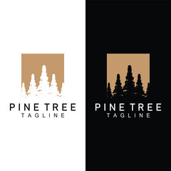 Pine Tree Logo, Vector Design Illustration Template Evergreen Tree Vintage Silhouette Forest