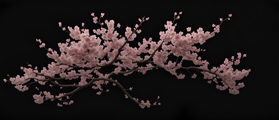 Cherry blossoms tree in plain black background. from Generative AI