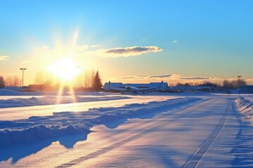 airport sunshine and sparkle  winter snow background