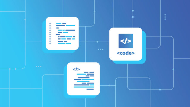 Vector development process web page programming and codding digital, technology concept background, flat design