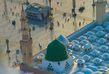 Aerial shot of the Green Dome, Nabawi mosque, is the second holiest mosque in Islam.