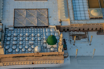 Aerial shot of the Green Dome , Holy Prophet's Mosque in Madinah, Saudi Arabia.