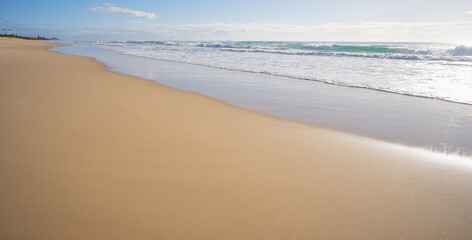 Concept beach lifestyle background image with copy space. Choice destination for relaxation holiday vacation inspiration atmosphere wish honeymoon surfing adventure. Sunshine Coast Queensland.