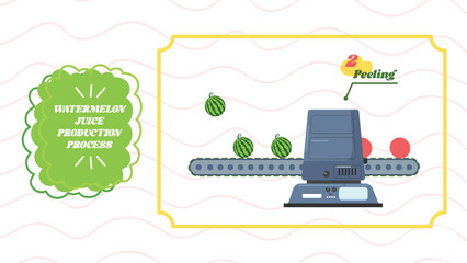 Vector Watermelon juice production process steps peeling