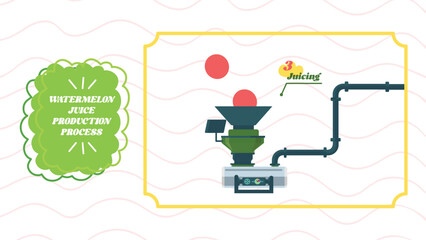 Vector Watermelon juice production process steps juicing