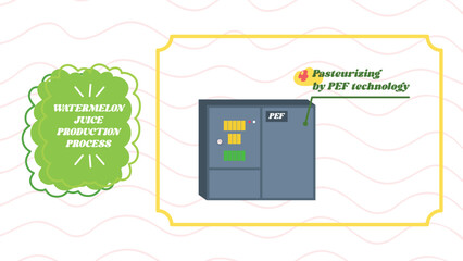 Vector Watermelon juice production process steps pasteurizing by pef technology 