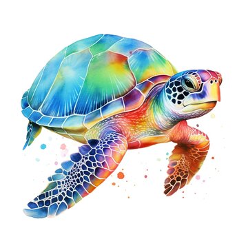 recommend clip art: Watercolor turtle, colorful illustration, clipart on white background