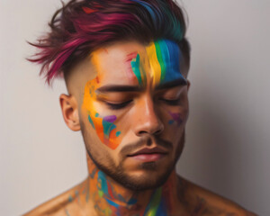 portrait of a woman with painted face (LGBT, Pride, queer, rainbow colors, body painting, orgullo lgbt)