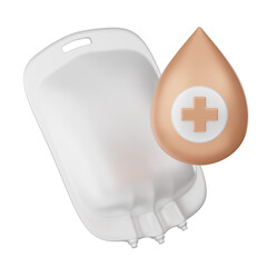 3d icon, blood plasma transfusion injection bag , 3D illustration.