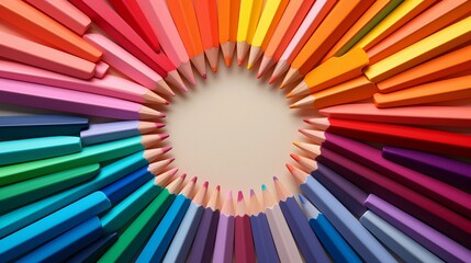 An image of color pencils arranged in a playful with space for text, whimsical pattern on a textured surface, inviting viewers to explore their own creative imagination. AI generated