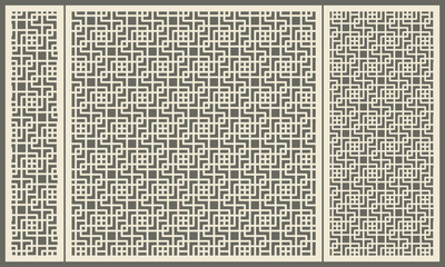 Obraz premium Geometric pattern of many abstract lines of the shape of a square. Laser cutting of decorative panels. Template for cutting plywood, wood, paper, cardboard and metal.