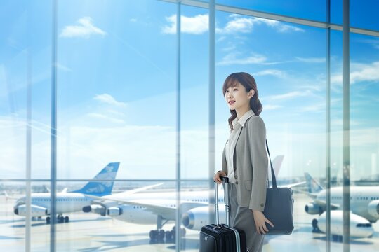 空港にて〜スーツの女性出張イメージ01