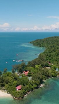 Aerial view of tropical islands and beautiful beach. Tunku Abdul Rahman National Park. Manukan and Sulug islands. Kota Kinabalu, Sabah, Malaysia.