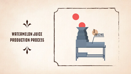 Vector Watermelon juice production process steps juicing