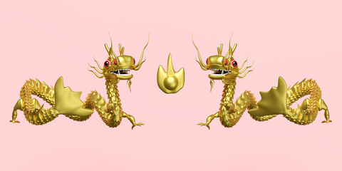 3d chinese new year 2024 capricorn with fire ball isolated on pink background. 3d render illustration - obrazy, fototapety, plakaty