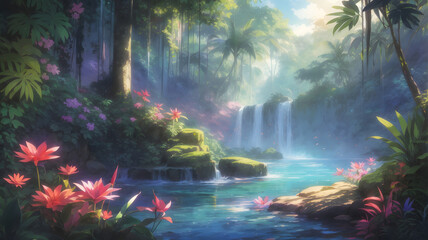 Obraz na płótnie Canvas beautiful lake in jungle AI generated