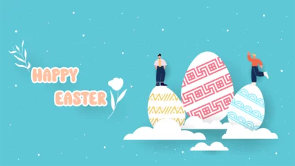 Fototapeten Bunny silhouette.easter seamless pattern with bunnies and easter. Hand drawn easter horizontal background with bunnies, flowers, Illusion of depth.A4 abstract color 3d paper art.Eggs.butterfly. eps10 © อิทธิพล สิทธิแพทย์