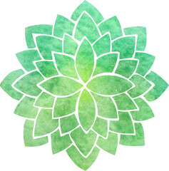 Silhouette of a stylized light green flower drawn in watercolor, floral rounded pattern - 655526980