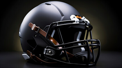 American football background with ball and black helmet. football helmet. Generative Ai